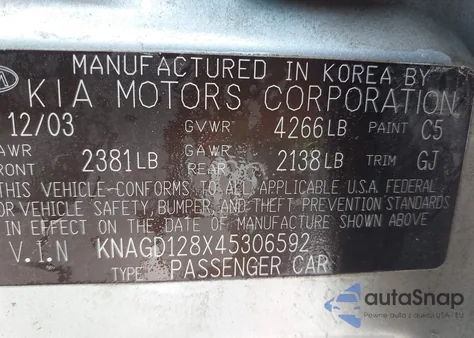 2004 Kia Optima Ex V6/Lx V6 z USA, uszkodzony, nr VIN KNAGD128X45306592